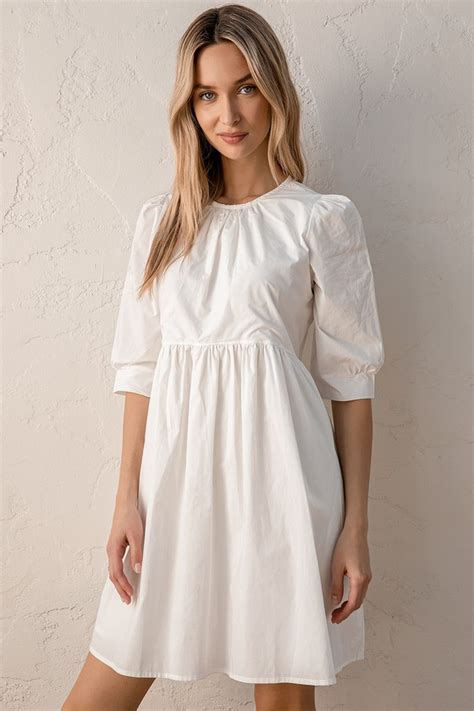 White Babydoll Dress Puff Sleeve Dress Cotton Mini Dress Lulus
