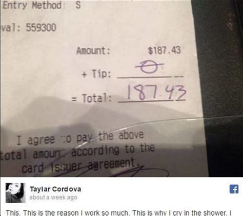 Waitress Gets ‘ 0’ Tip On ‘ 187’ Bill Turns Heads After Making Facebook Post In Response