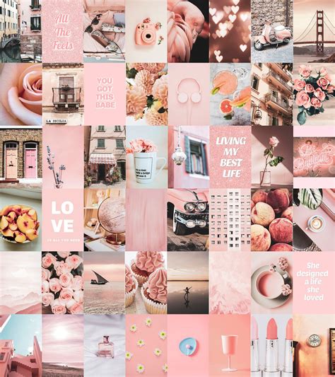 The aesthetic touch of the interior designer might sound promising, but, parents can actually arrange the children's bedroom. Peachy Pink Vsco Wall Collage Kit Pink Aesthetic Wall ...