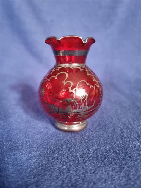 Vintage Venetian Ruby Glass Vase With Silver Overlay Etsy