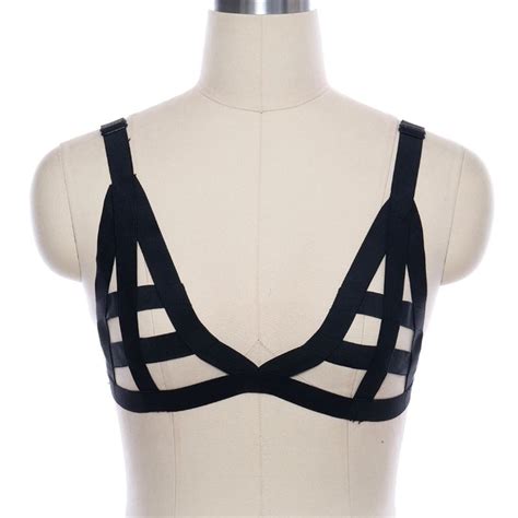 Womens Sexy Lace Sheer Lingerie Caged Bralette Crop Tops Bustier Black Elastic Bondage Body