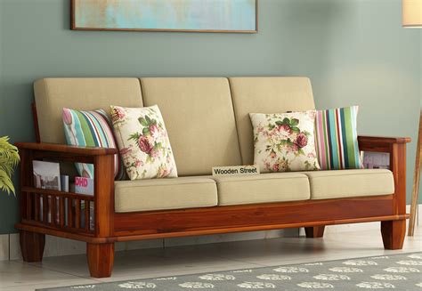 Only 30% deposit on orders $1,000 & over. Buy Quartz 3 Seater Wooden Sofa (Honey Finish) Online in India - Wooden Street