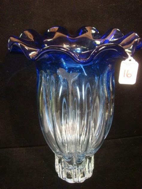 Lobed Clear Glass Vase With Ruffled Cobalt Rim Clear Glass Vases Glass Art As You Like Cobalt