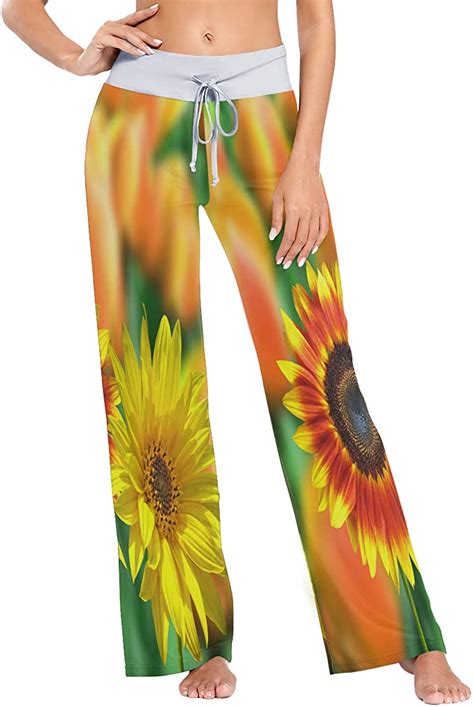 suabo women s comfy casual pajama pants sunflower background drawstring palazzo lounge pants