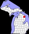 Alpena County on the map of Michigan 2024. Cities, roads, borders and ...
