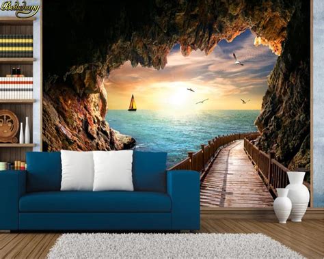 Beibehang Custom Home Background Wall 3d Wallpaper Cave Seascape