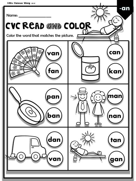 Phonics Worksheets Cvc Read And Color Prekkindergarten1st Grade