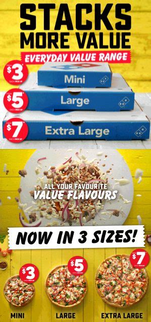 Deal Dominos 3 Mini Value Pizzas 5 Large Value Pizzas And 7 Extra