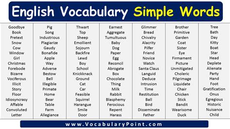 Simple English Words For Daily Use Simple Words List Vocabulary Point