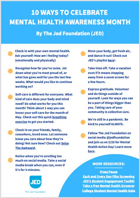 Tjf The Jed Foundation 10 Ways To Celebrate Mental Health Awareness
