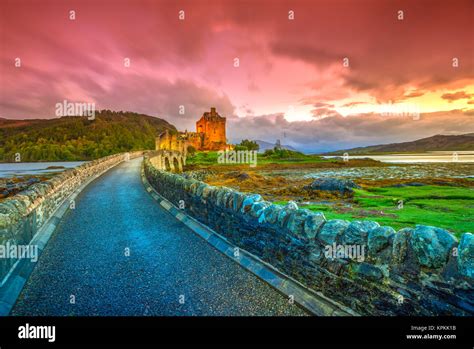 Colorful Sunset And Twilight On Eilean Donan 13th Century Castle Of