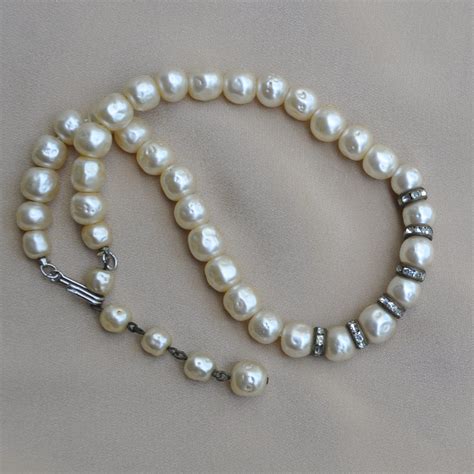 Vintage Faux Baroque Pearl Necklace With Rhinestone Rondelles Etsy