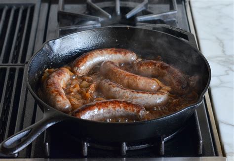 Beer Braised Bratwurst And Onions Beer Brats Once Upon A Chef
