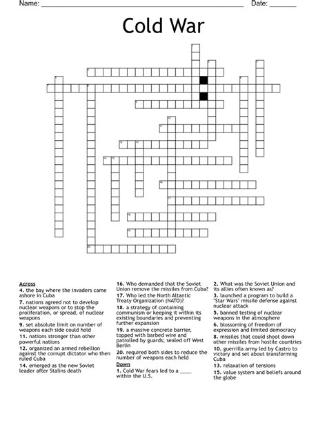 Cold War Crossword Puzzle Pdf Fill Online Printable Fillable Blank