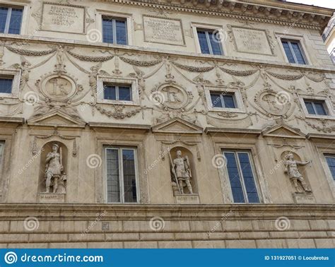 Ornate Facade Of Statues At Palazzo Spada To Rome In Italy Editorial