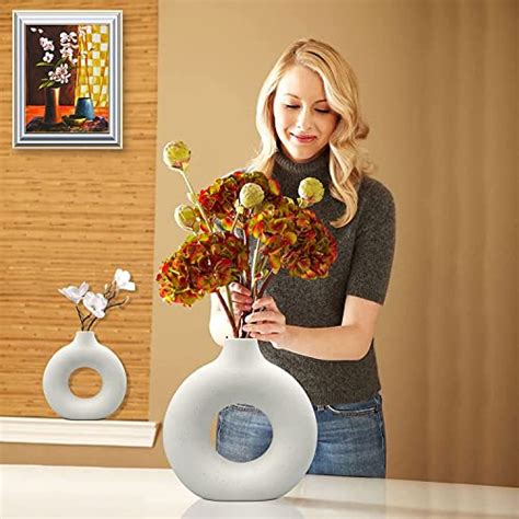 White Ceramic Vases Set 2 For Modern Home Decor Boho Vase Round Matte Pampas Flower Vases