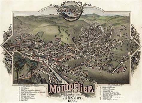 Map Of Montpelier Vt With Reference Table 1884 Mixed Media By Vintage