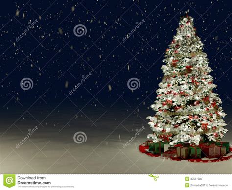Snow Covered Christmas Tree With Multi Colored Stock Image
