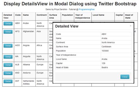 ASP NET Display GridView Row Details In Modal Popup Using Twitter Bootstrap Asp Net Gridview