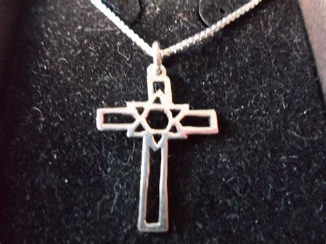 Cross With Star Of David Necklace W Sterling Chain