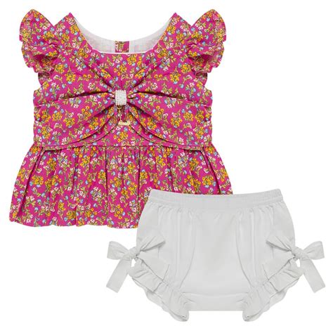 6091223b009 A Moda Bebe Menina Bata Com Calcinha Floral Pink Roana No