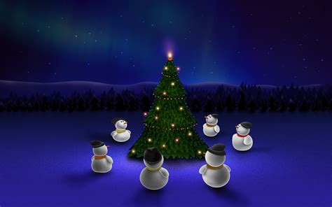 Free Scenery Wallpaper Six Snowmen Waiting For Christmas Waiting Can