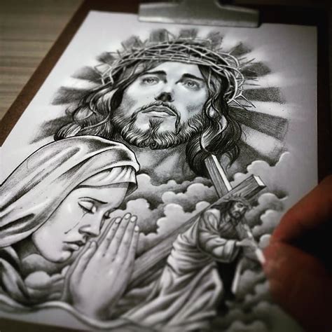 Jesus Christ And Mary A4 For Tattoo Chicano Tattoos Chicano Art