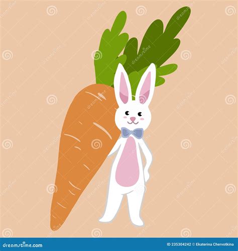 Cute Easter Bunny Holding A Carrot Stock Vector Illustration Of