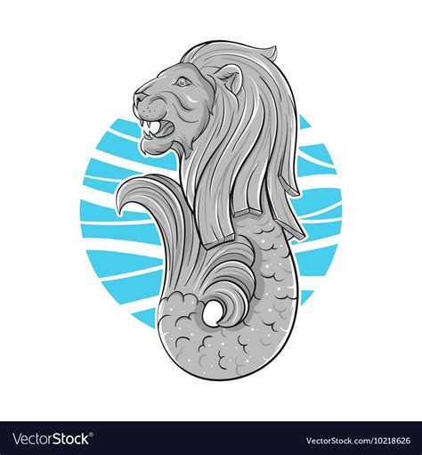 Hand Drawn Of Singapore Symbol Lion With Fish Tail