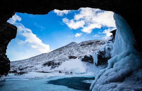 Wallpaper Ice Winter Snow Mountains Lake Cave The Grotto Images