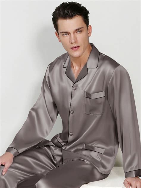 Mulberry Silk Pajama Set For Men Charcoalblack Mens Silk Pajamas