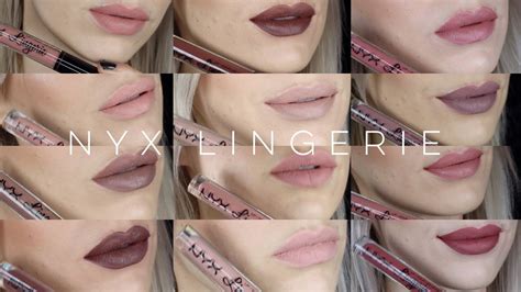 Full Collection Of NYX Cosmetics Lip Lingerie Liquid Matte Lipstick Swatches Review YouTube