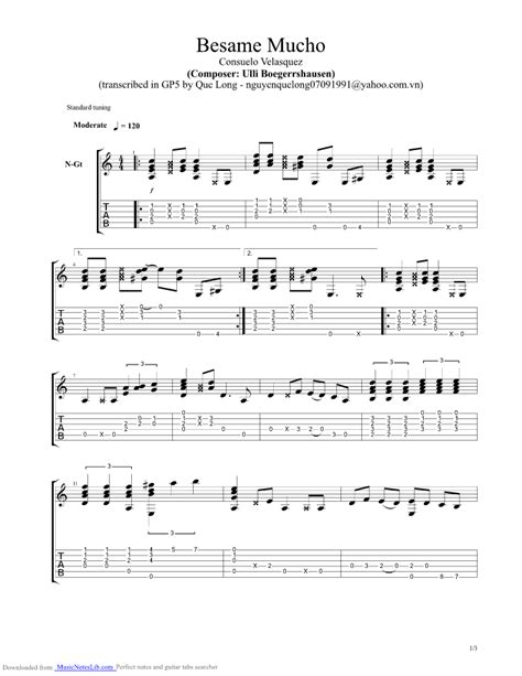 Besame Mucho Guitar Pro Tab By Ulli Boegershausen Musicnoteslib Com