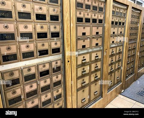 An Indoor Row Of Vintage Post Boxes Stock Photo Alamy