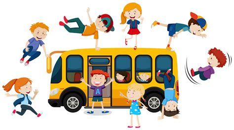 Young Children And School Bus 292713 Vector Art At Vecteezy
