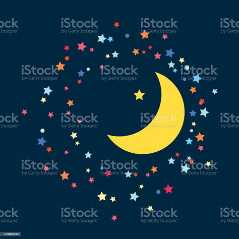 Ilustración De La Luna Y Las Estrellas En El Cielo Nocturno Y Más