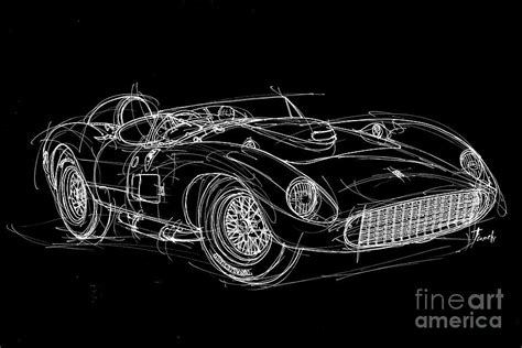 Maybe you would like to learn more about one of these? Ferrari Testarossa White line black background classic car original handmade drawing Digital Art ...