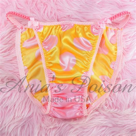 Satin Panties 80s Style Satin Silky Sissy Yellow And Pink Polka Dot Satin Gusset Shiny Wetlook