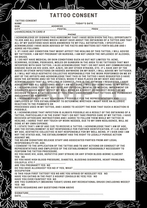 Printable Tattoo Consent Form Waiver Etsy Uk