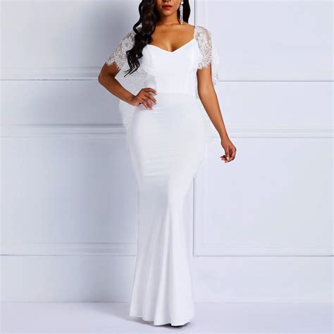 Clocolor Long Summer White Lace Dress Women Backless Bodycon Sexy Simple Elegant Plain Prom