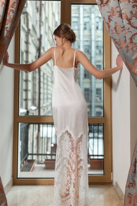 Long Silk Nightgown With Lace F Bridal Lingerie Wedding Etsy