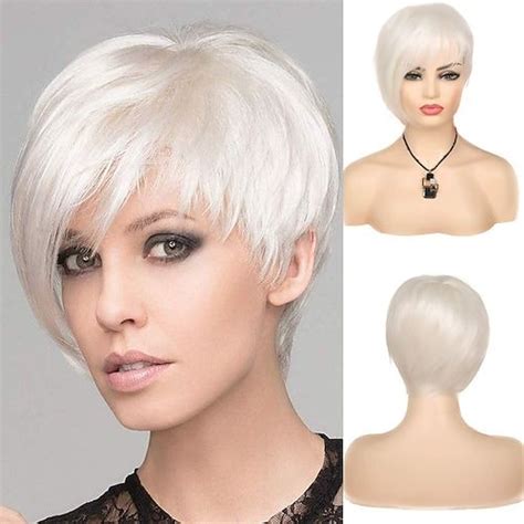 white wigs for women short white wig with fringe pixie straight synthetic hair wigs for women