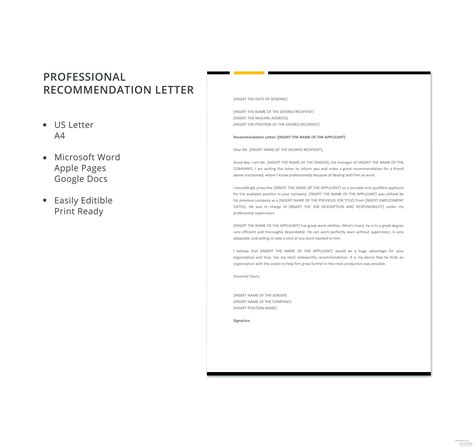 Free Professional Recommendation Letter Template In Microsoft Word