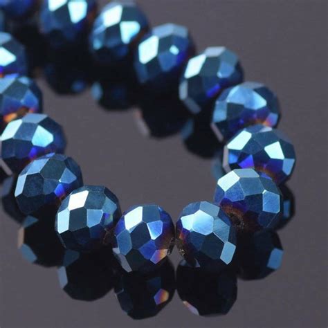 72 10mm Dark Blue Crystals Beads 10x8mm Metallic Rondelles Etsy