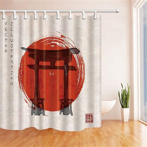 Traditional Japanese Decor Watercolor Torii Gates And Red Rising Sun