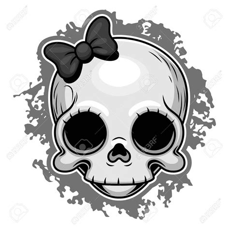 Cute Girl Skull With Ribbon Stock Vector 60766387 Skulls Drawing