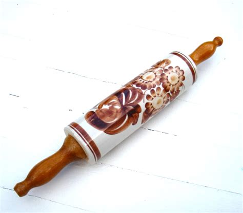 Vintage Ceramic Rolling Pin Wood Handles And By Mellowmermaid