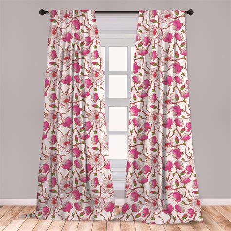 Flower Curtains 2 Panels Set Romantic Spring Branches Bursting Into Flowers Pink Magnolia
