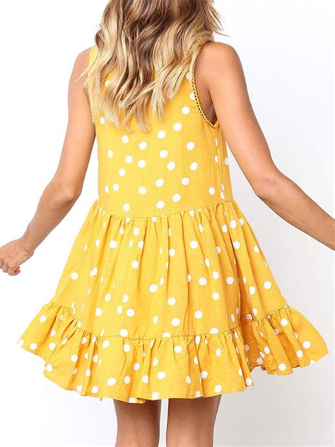 Sleeveless Cotton Blend Polka Dots Casual Dresses Clothing Casual