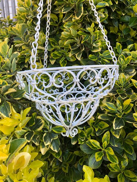 Vintage Wrought Iron Hanging Gardenplanter Basket Outdoor Etsy